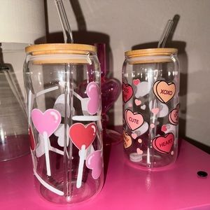 Valentines glass cups with straw